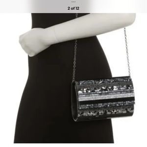 KURT GEIGER Party Envelope Clutch Shoulder Chain Bag Black and Silver NWT
